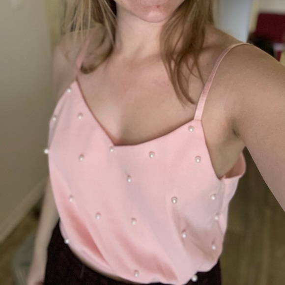 BACK IN STOCK Pink spaghetti strap top with pearls - Picture 3 of 5